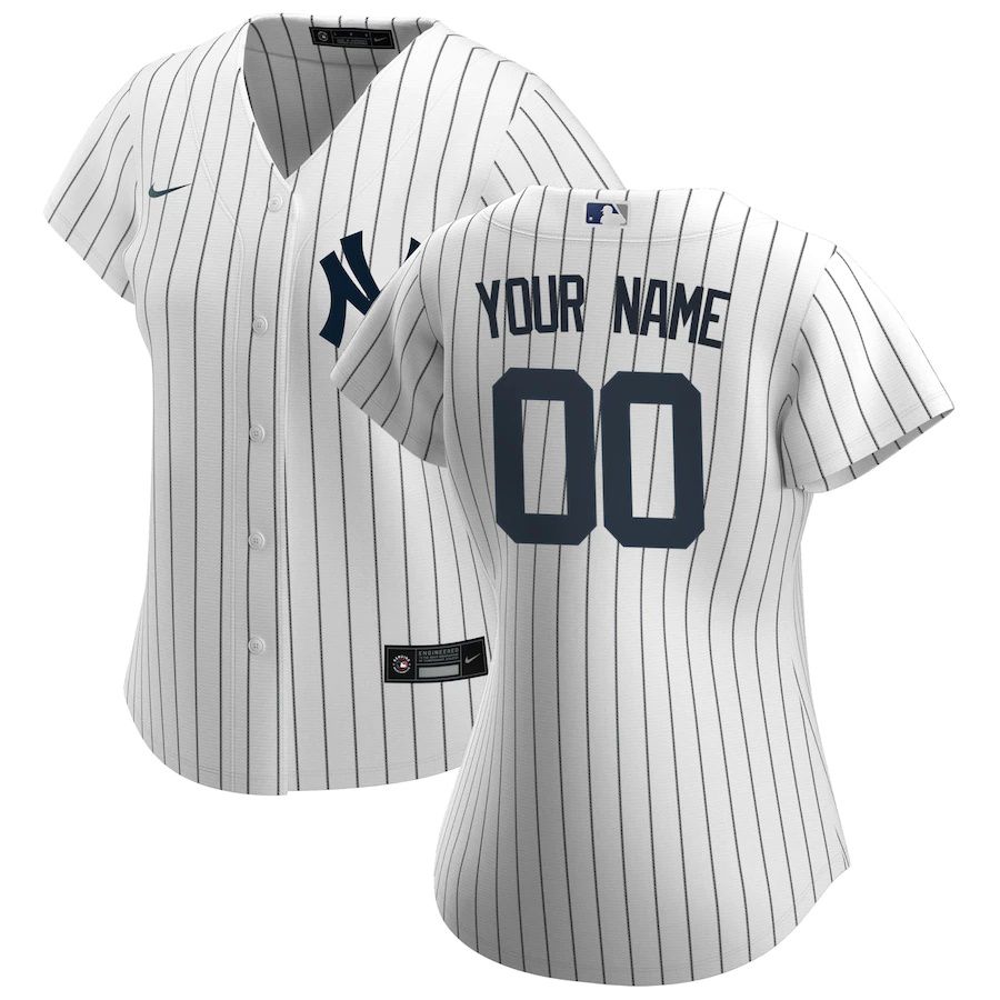 Womens New York Yankees Nike White Home Replica Custom MLB Jerseys